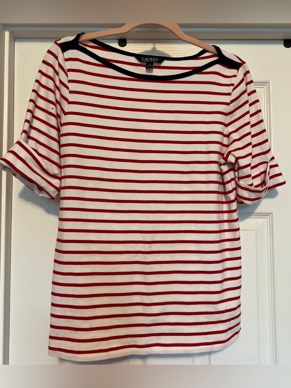 Lauren by Ralph Lauren Red & White Striped Top - Sz XL